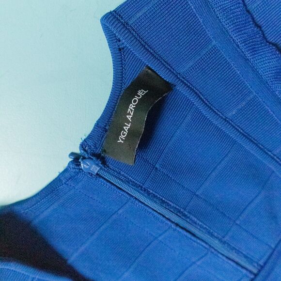 Yigal Azrouel Royal Blue Fitted Bandage Bodycon Dress Size Medium Stretch - Picture 3 of 8